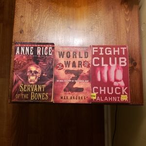 Books by Anne Rice, Max Brooks, Chuck Palahniuk